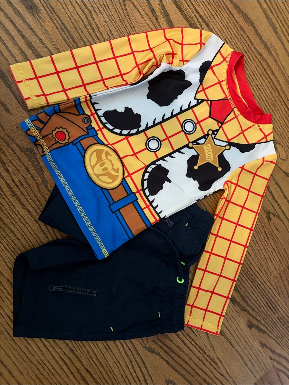 Disney Toy Story Woody Sheriff Costume Kids Swim Rashguard and swim trunks